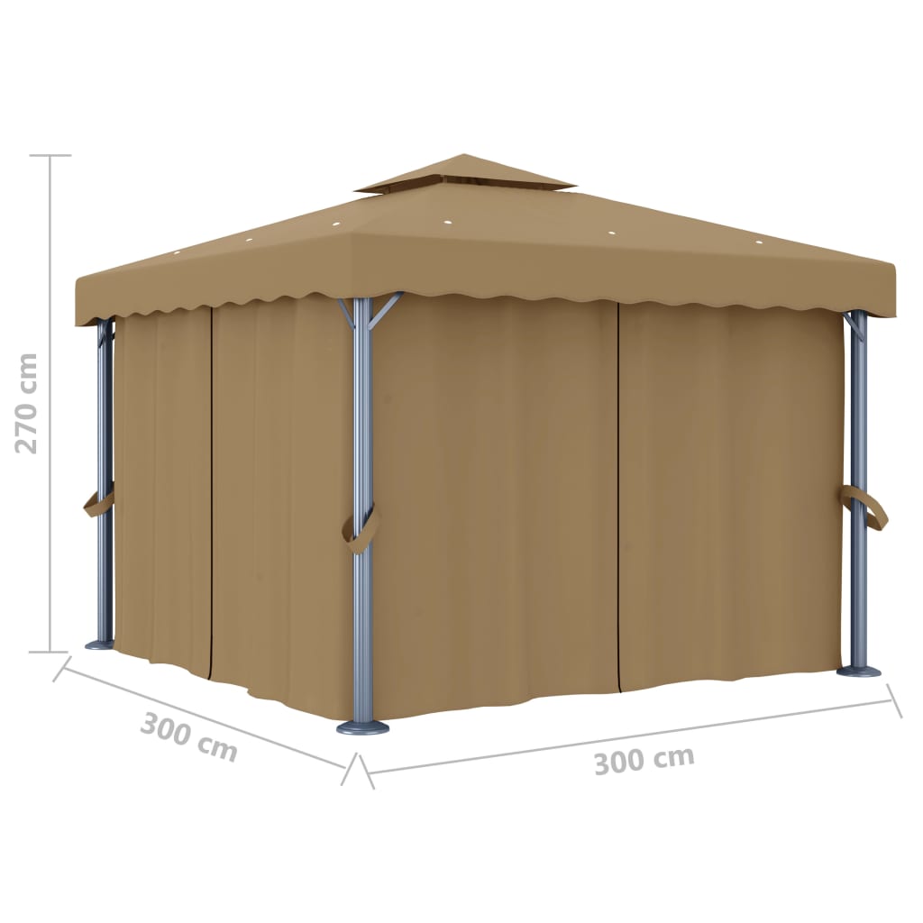 pavillon med gardin 3x3 m aluminium gråbrun