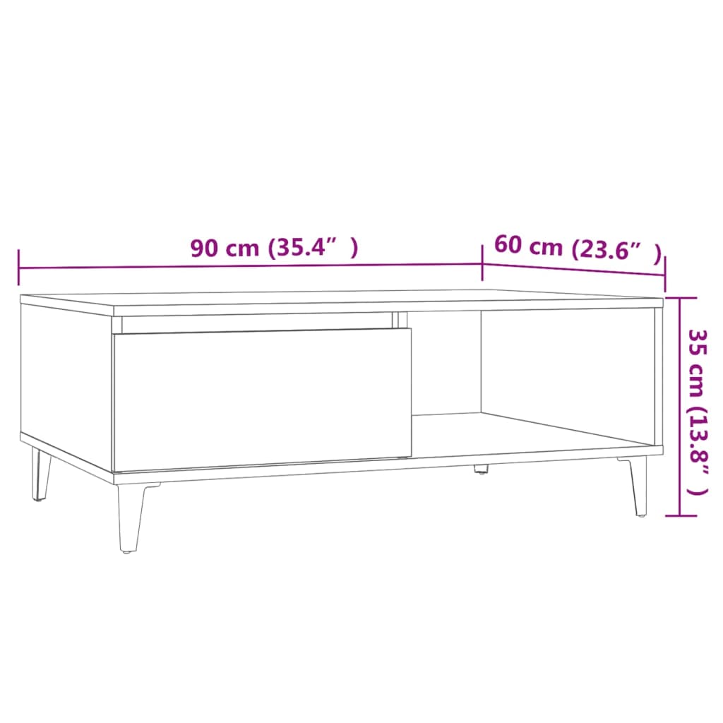 sofabord 90x60x35 cm konstrueret træ sonoma-eg