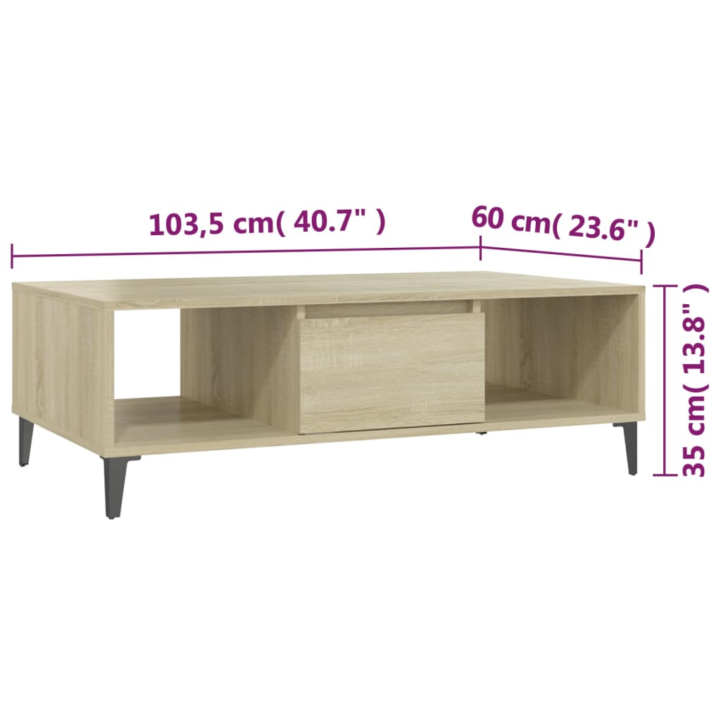 sofabord 103,5x60x35 cm konstrueret træ sonoma-eg