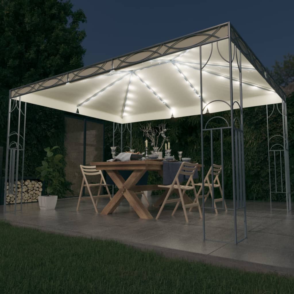 pavillon med LED-lyskæder 400x300 cm cremefarvet