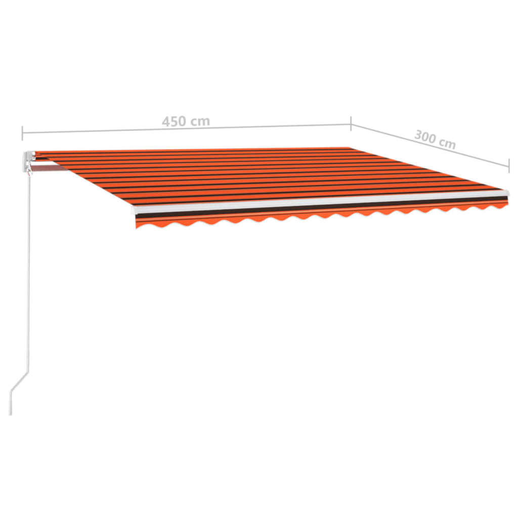 markise m. LED + vindsensor 450x300 cm automatisk orange/brun