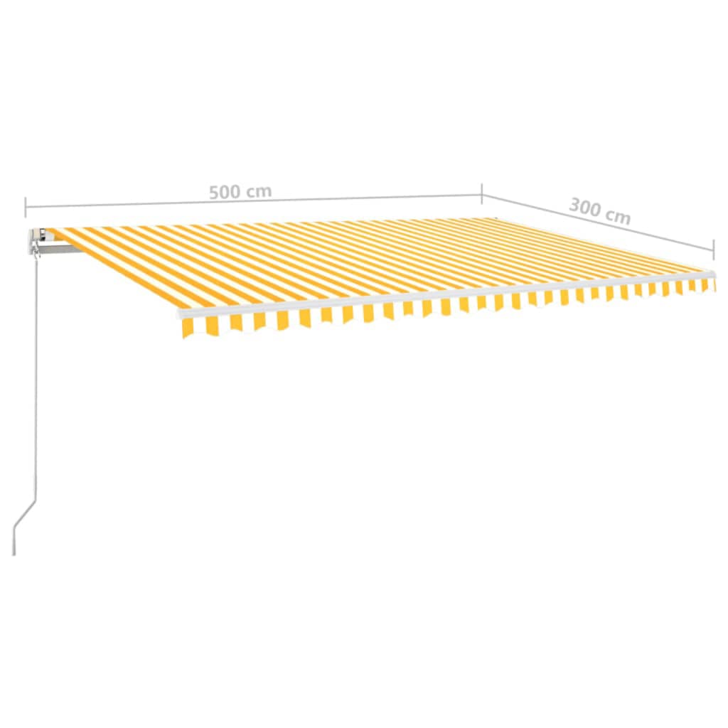 markise m. LED-lys 500x300 cm manuel betjening gul og hvid