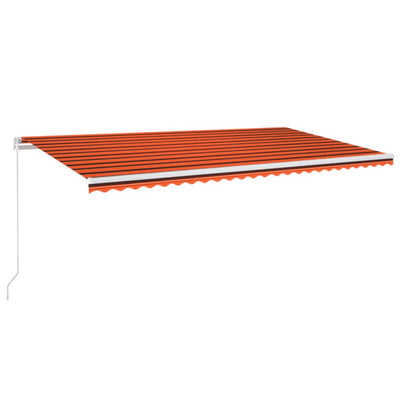 markise m. LED-lys 600x300 cm manuel betjening orange og brun