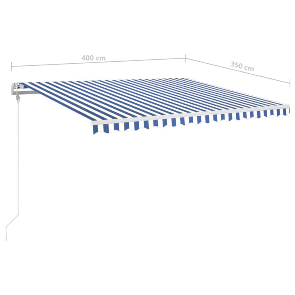 markise m. LED + vindsensor 400x350 cm automatisk blå og hvid