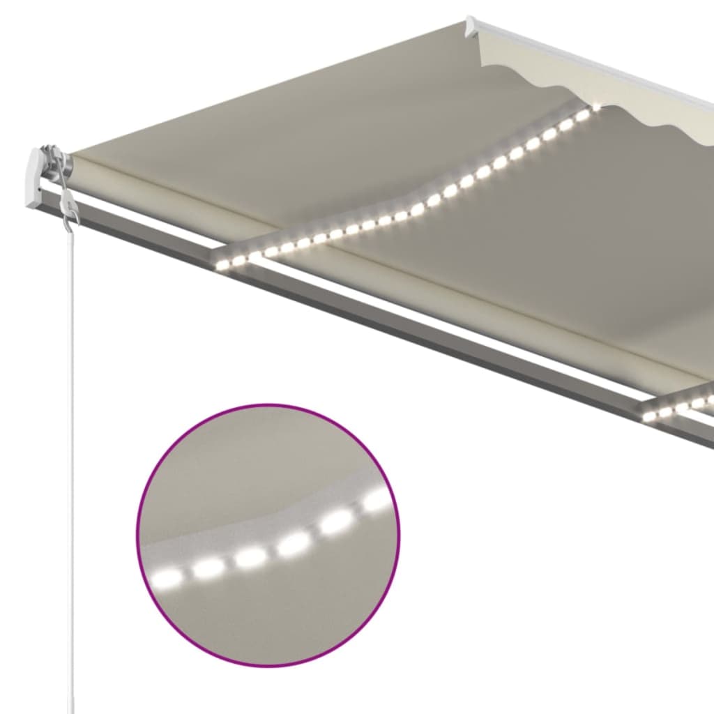 markise m. LED-lys 450x350 cm manuel betjening cremefarvet