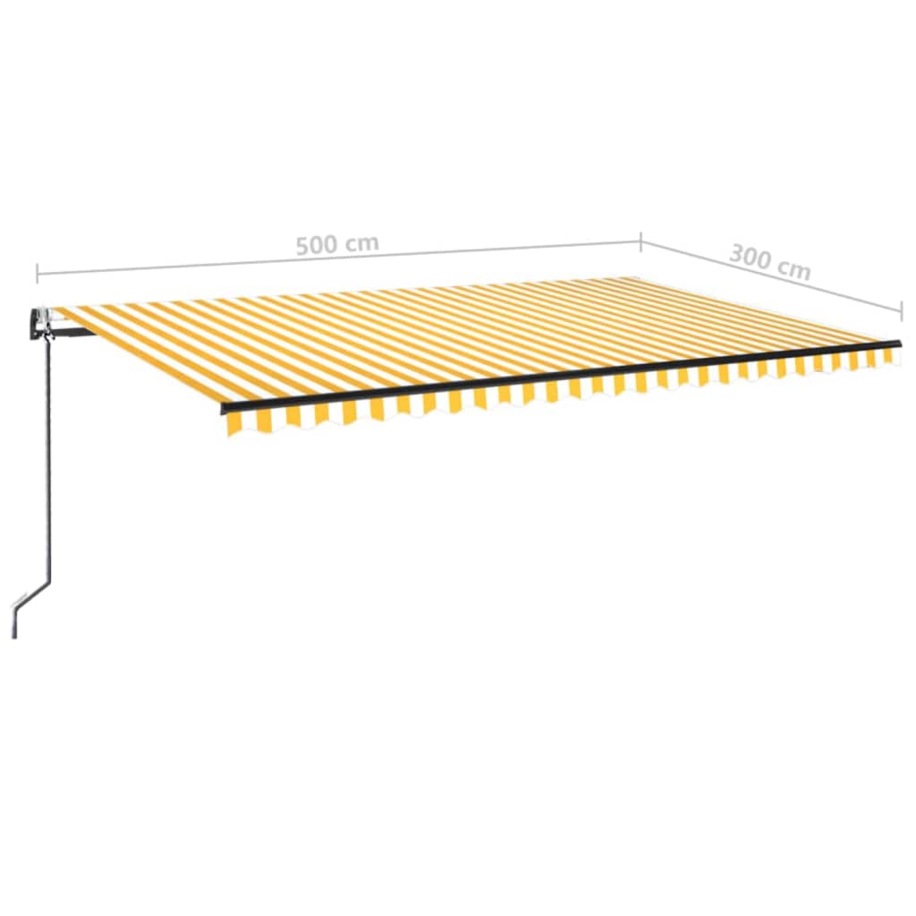 markise m. LED + vindsensor 500x300 cm automatisk gul og hvid