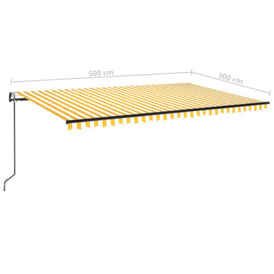 markise m. LED + vindsensor 500x300 cm automatisk gul og hvid