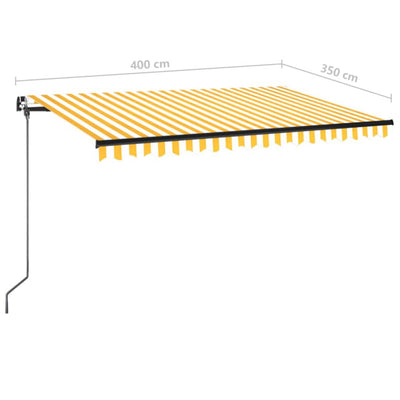 markise m. LED-lys 400x350 cm manuel betjening gul og hvid