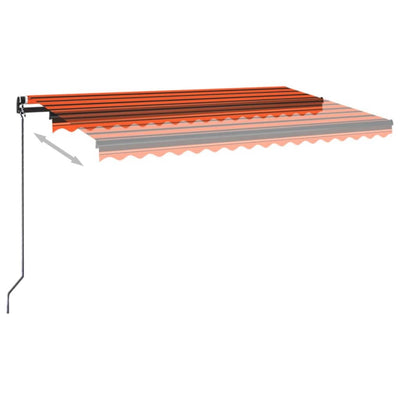 markise m. LED-lys 400x350 cm manuel betjening orange og brun