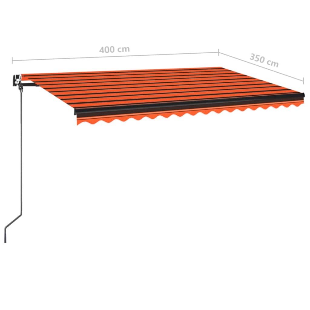 markise m. LED-lys 400x350 cm manuel betjening orange og brun