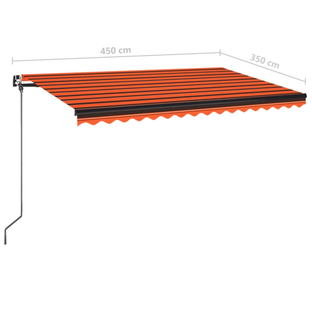 markise m. LED-lys 450x350 cm manuel betjening orange og brun