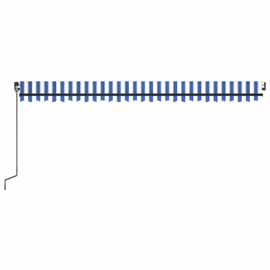 markise m. LED-lys 500x350 cm manuel betjening blå og hvid