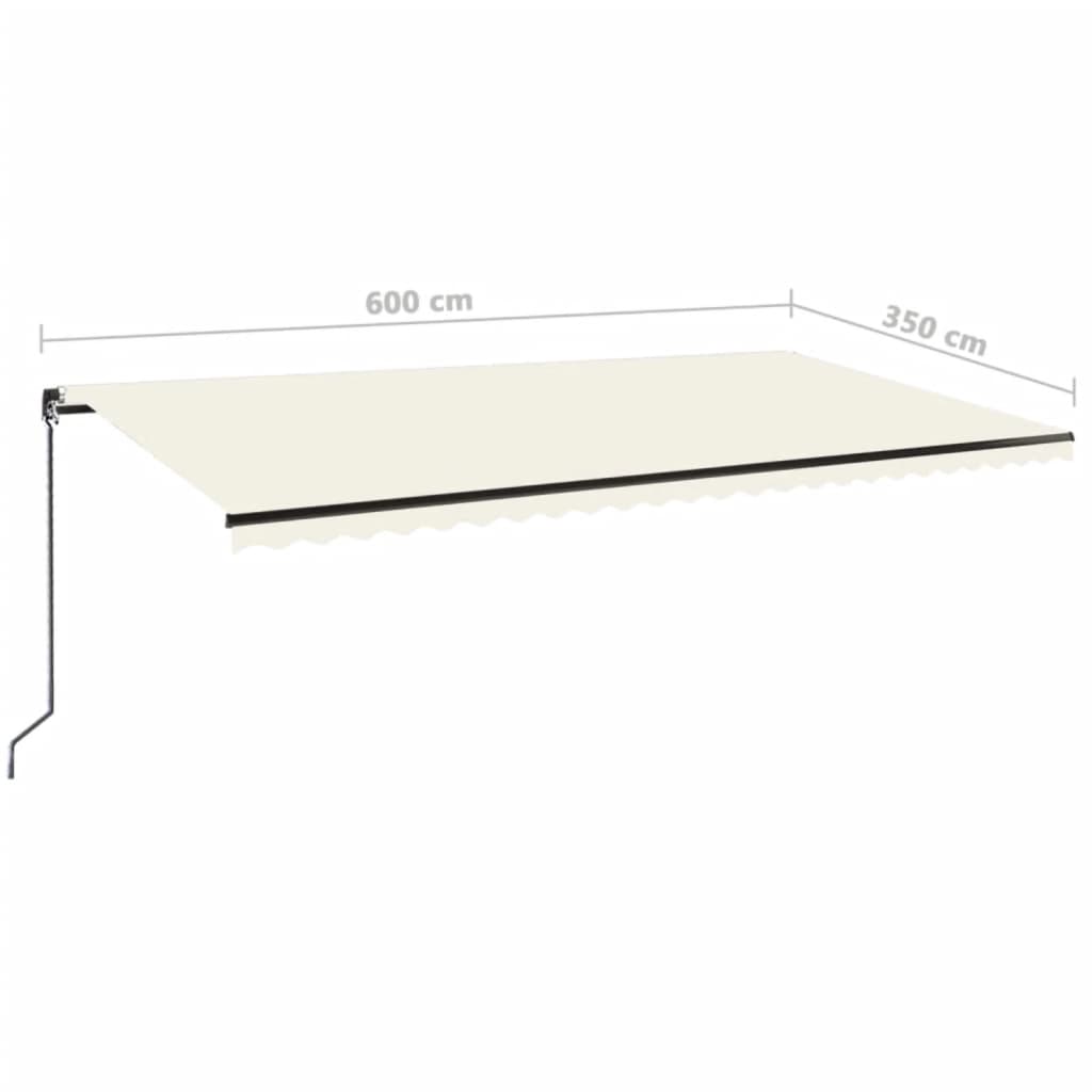 markise m. LED-lys 600x350 cm manuel betjening cremefarvet