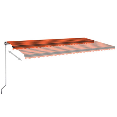 markise m. LED-lys 600x350 cm manuel betjening orange og brun