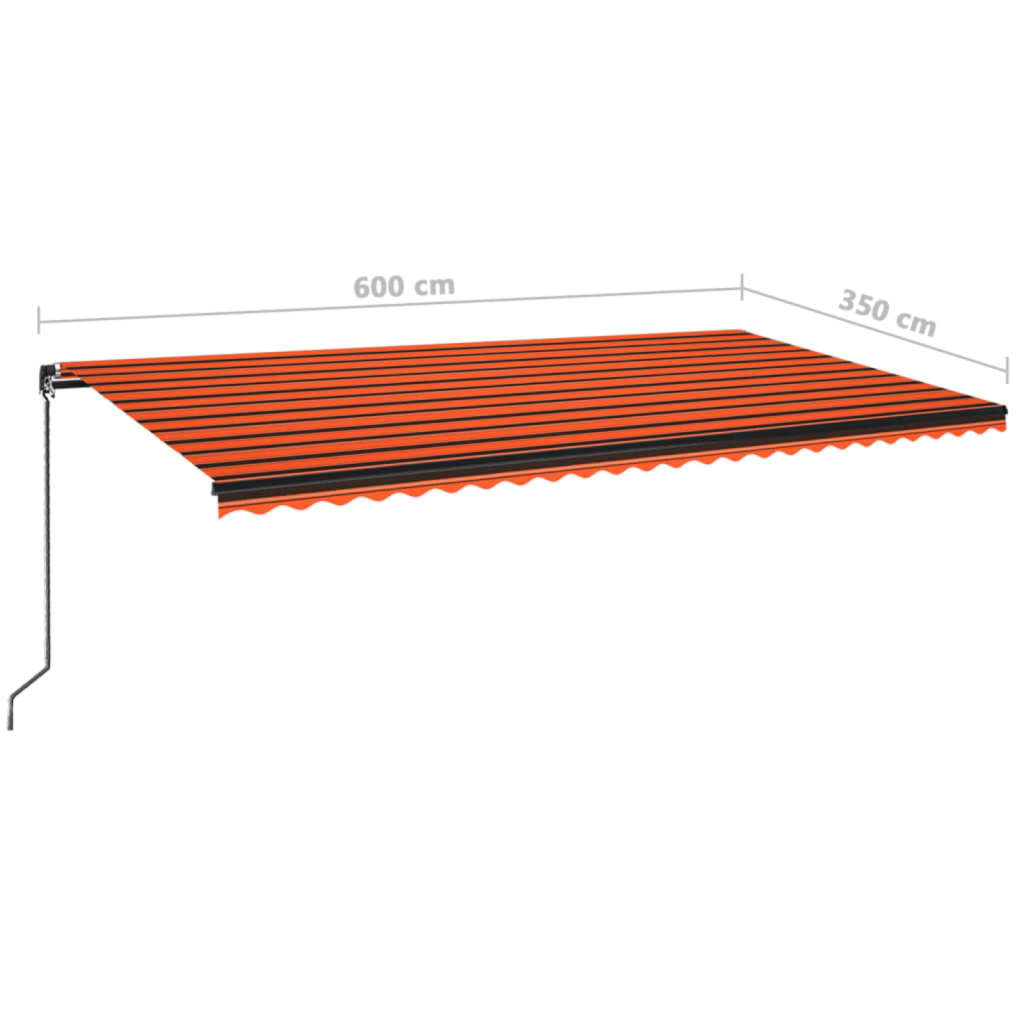 markise m. LED-lys 600x350 cm manuel betjening orange og brun