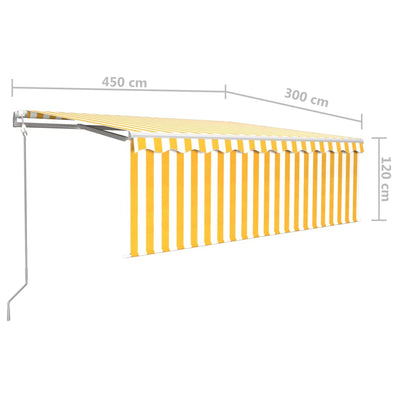 markise m. gardin+LED+vindsensor 4,5x3 m automatisk gul og hvid