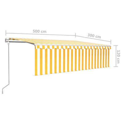 markise m. gardin+LED+vindsensor 5x3 m automatisk gul og hvid