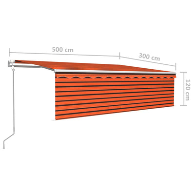 markise m. gardin+LED+vindsensor 5x3 m automatisk orange/brun