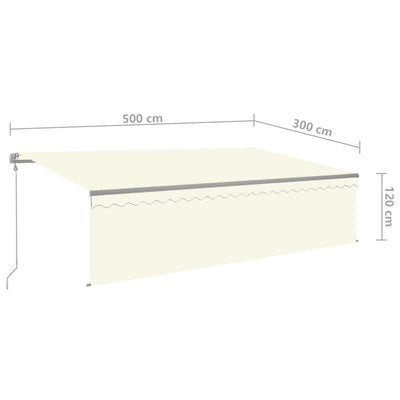 markise m. gardin+LED+vindsensor 5x3 m automatisk cremefarvet