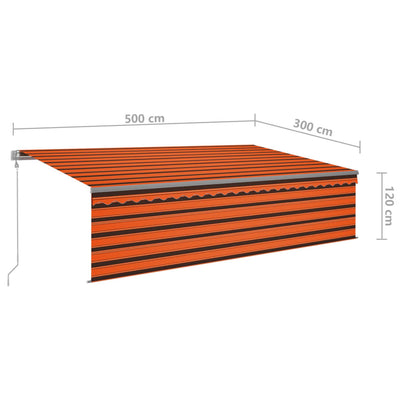 markise m. gardin+LED+vindsensor 5x3 m automatisk orange/brun