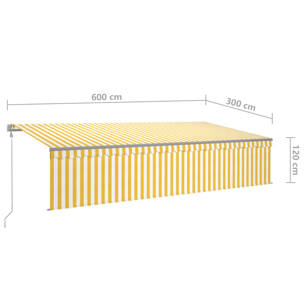 markise m. rullegardin+LED+vindsensor 6x3 m auto gul/hvid