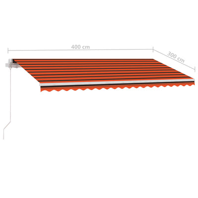 markise m. LED-lys 400x300 cm manuel betjening orange og brun