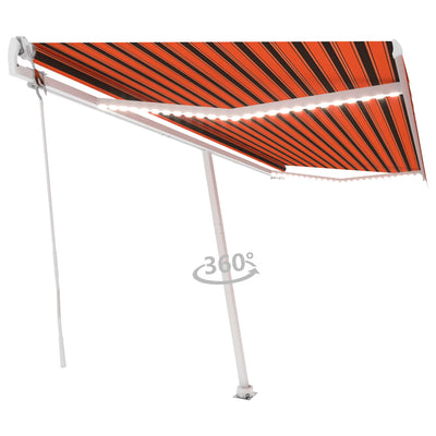 markise m. LED+vindsensor 500x300 cm automatisk orange/brun