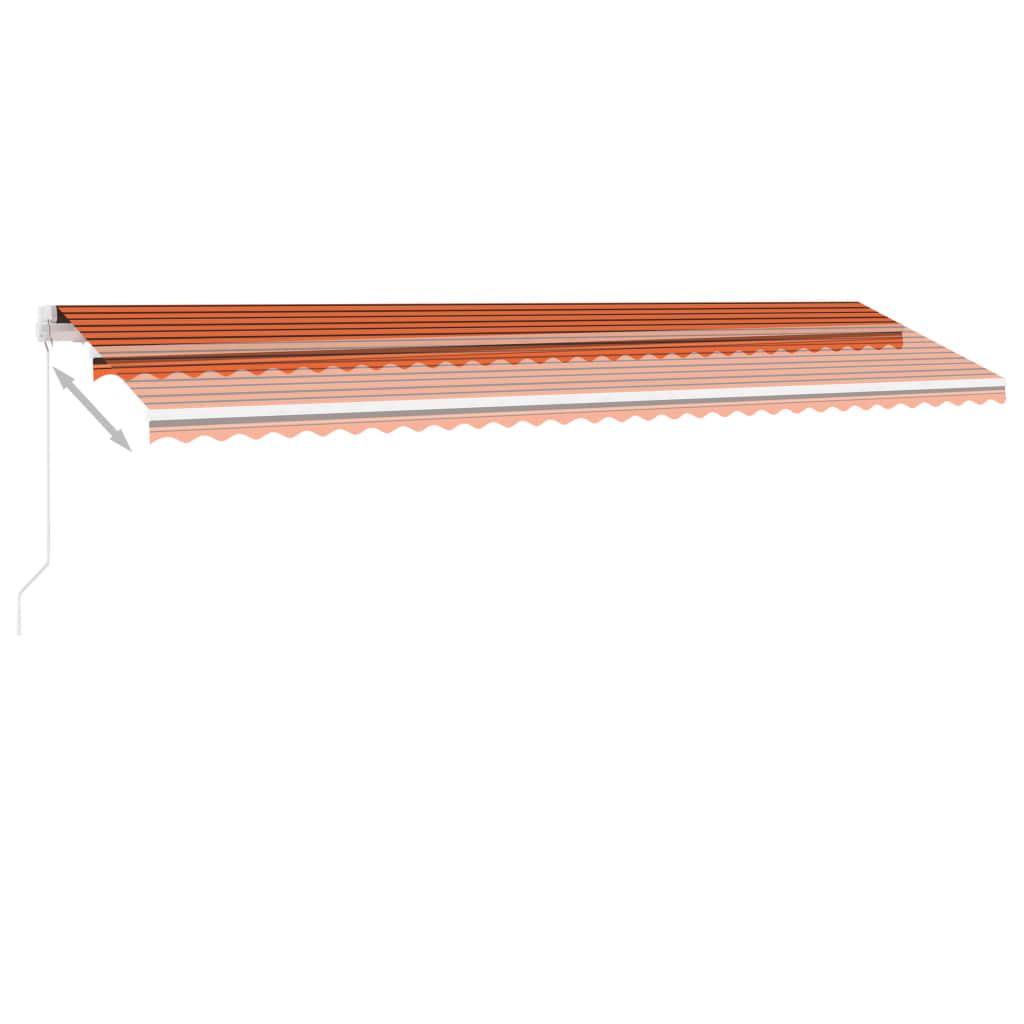 markise m. LED-lys 600x300 cm manuel betjening orange og brun