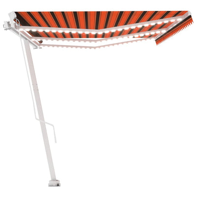 markise m. LED-lys 600x300 cm manuel betjening orange og brun