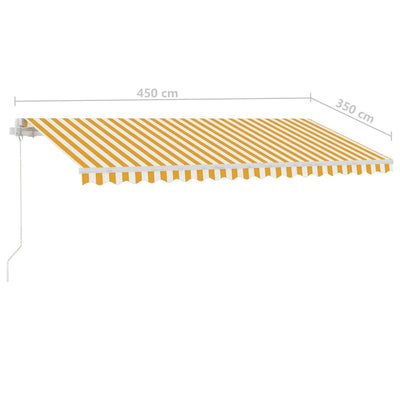 markise m. LED-lys 450x350 cm manuel betjening gul og hvid