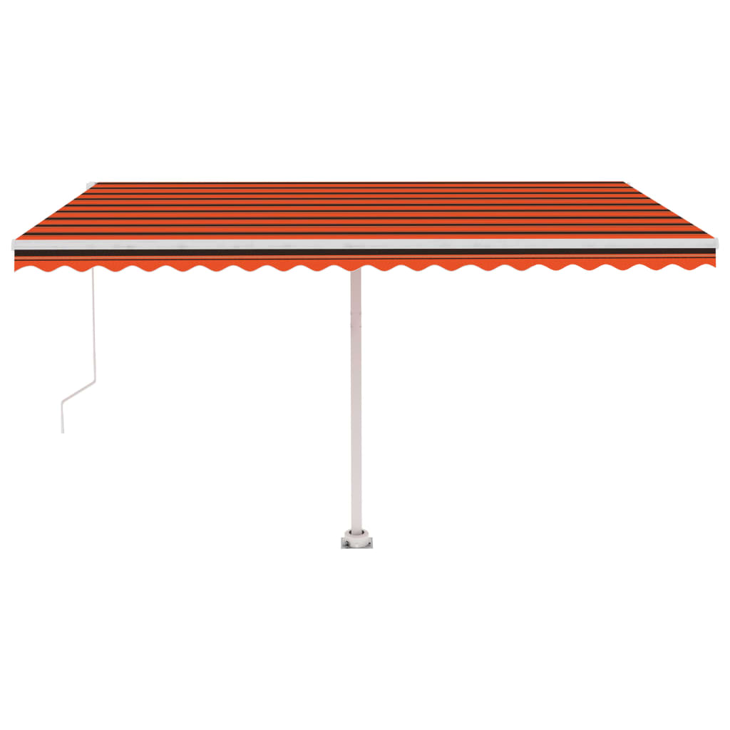 markise m. LED-lys 450x350 cm manuel betjening orange og brun