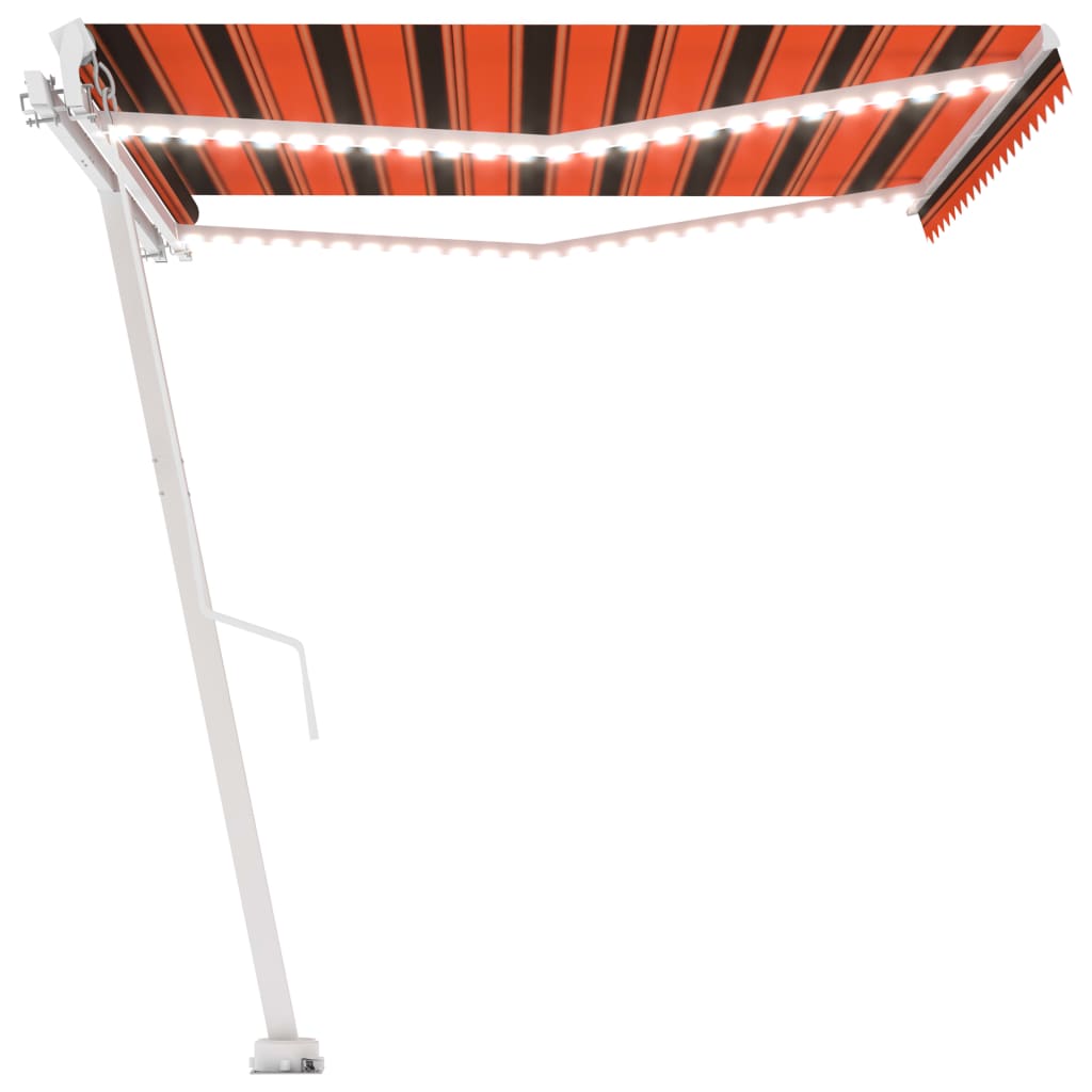 markise m. LED-lys 450x350 cm manuel betjening orange og brun