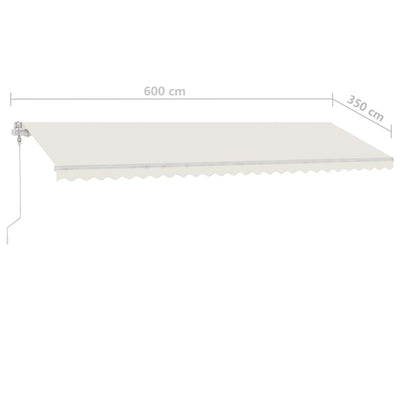 markise m. LED-lys 600x350 cm manuel betjening cremefarvet