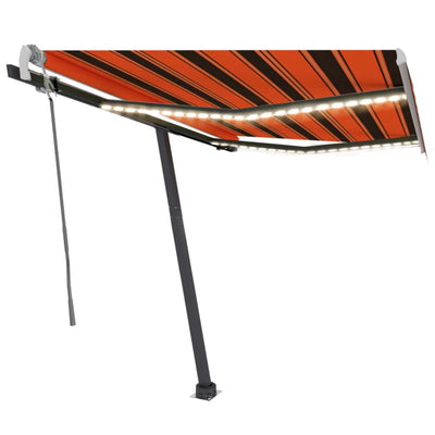 markise m. LED-lys 300x250 cm manuel betjening orange og brun