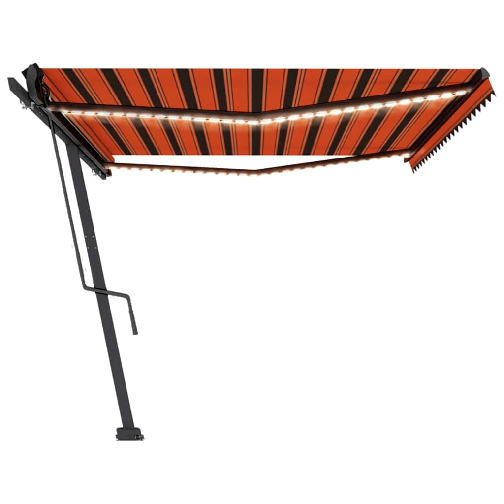 markise m. LED + vindsensor 500x300 cm automatisk orange/brun