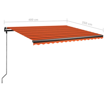 markise m. LED-lys 400x350 cm manuel betjening orange og brun