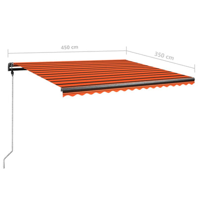 markise m. LED-lys 450x350 cm manuel betjening orange og brun