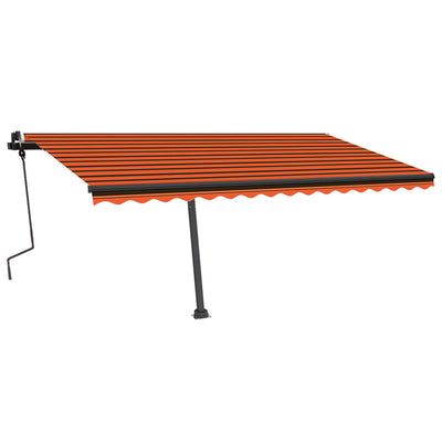 markise m. LED-lys 450x350 cm manuel betjening orange og brun