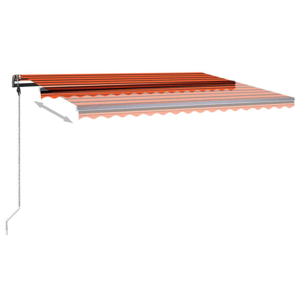 markise m. LED-lys 450x350 cm manuel betjening orange og brun