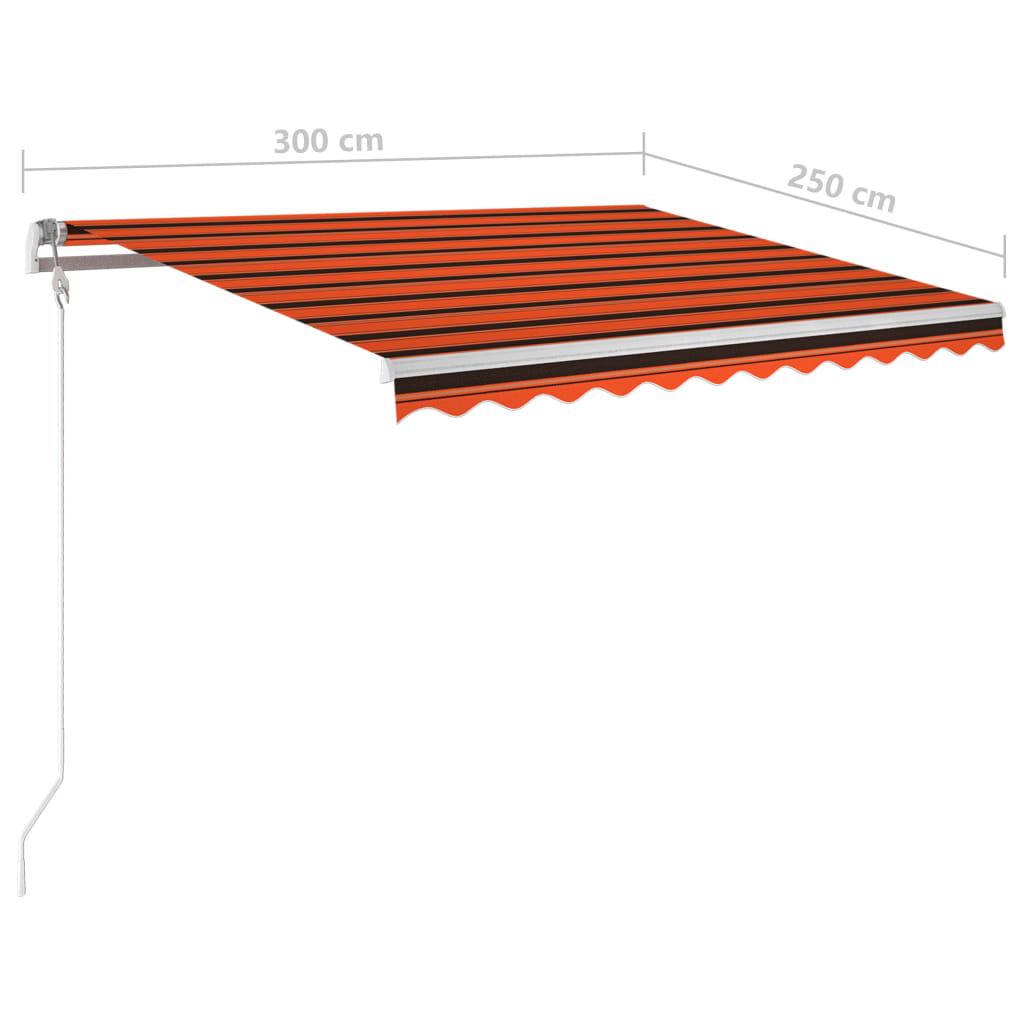 markise m. stolper 3x2,5 m manuel betjening orange og brun