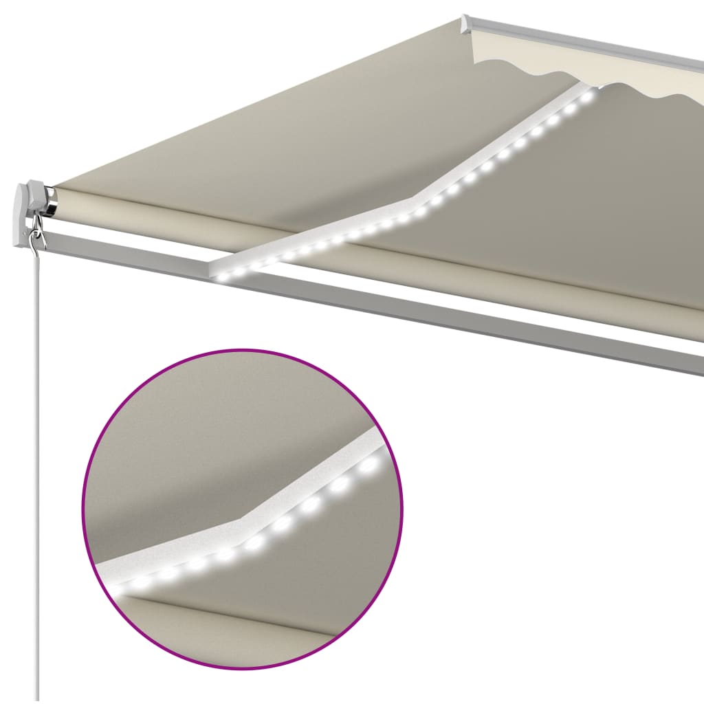 markise m. LED + vindsensor 4,5x3 m automatisk cremefarvet