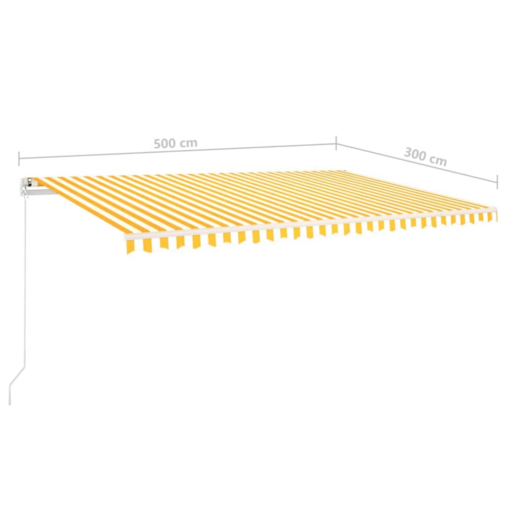 markise med LED-lys 5x3 m manuel betjening gul og hvid