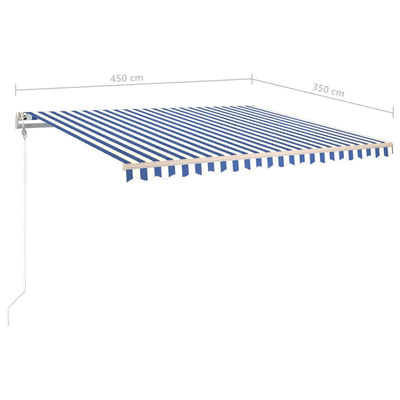 markise med LED-lys 4,5x3,5 m manuel betjening blå og hvid