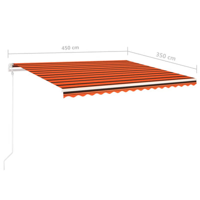 markise med LED-lys 4,5x3,5 m manuel betjening orange og brun