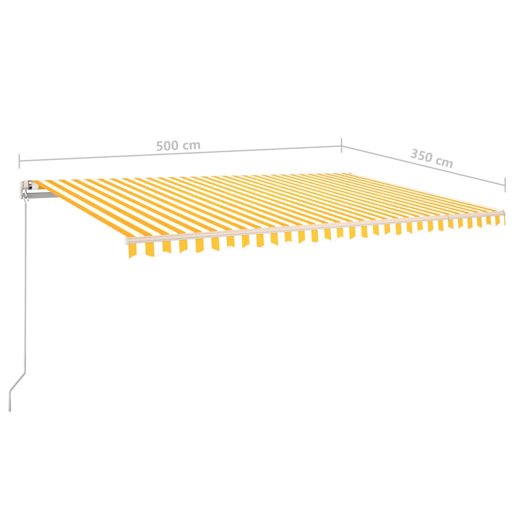 markise med LED-lys 5x3,5 m manuel betjening gul og hvid