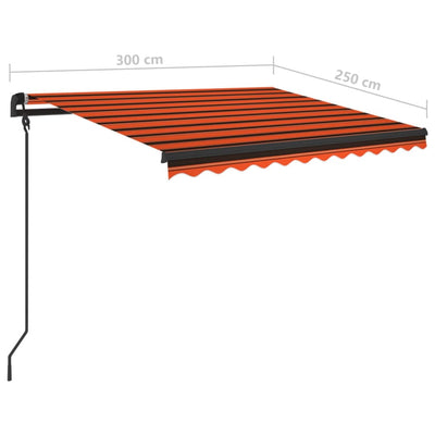 markise m. LED-lys 3x2,5 m manuel betjening orange og brun