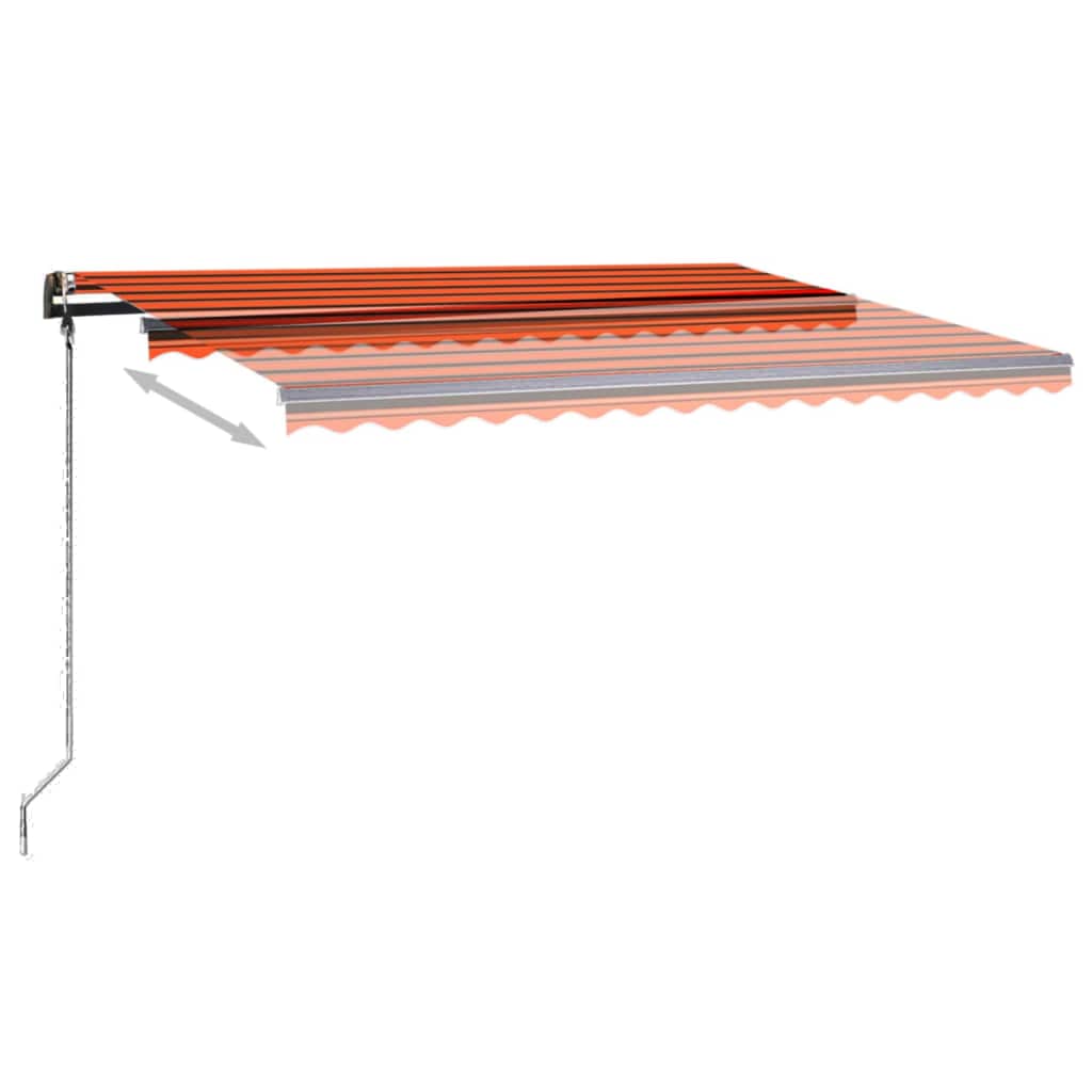 markise m. LED-lys 4x3 m manuel betjening orange og brun