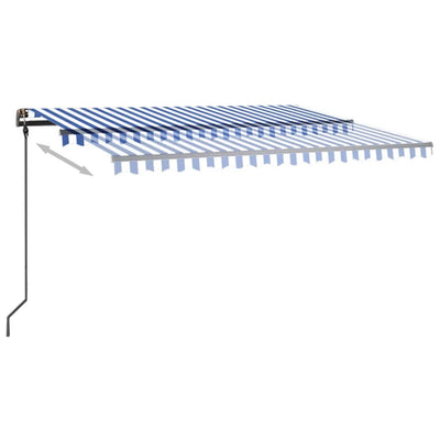 markise m. LED-lys + vindsensor 4,5x3 m automatisk blå og hvid