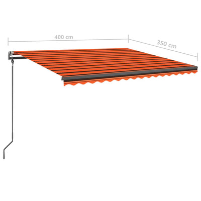 markise med stolper 4x3,5 m manuel betjening orange og brun