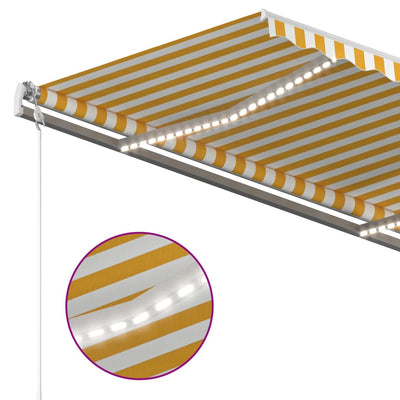 markise m. LED 4x3,5 m manuel betjening gul og hvid